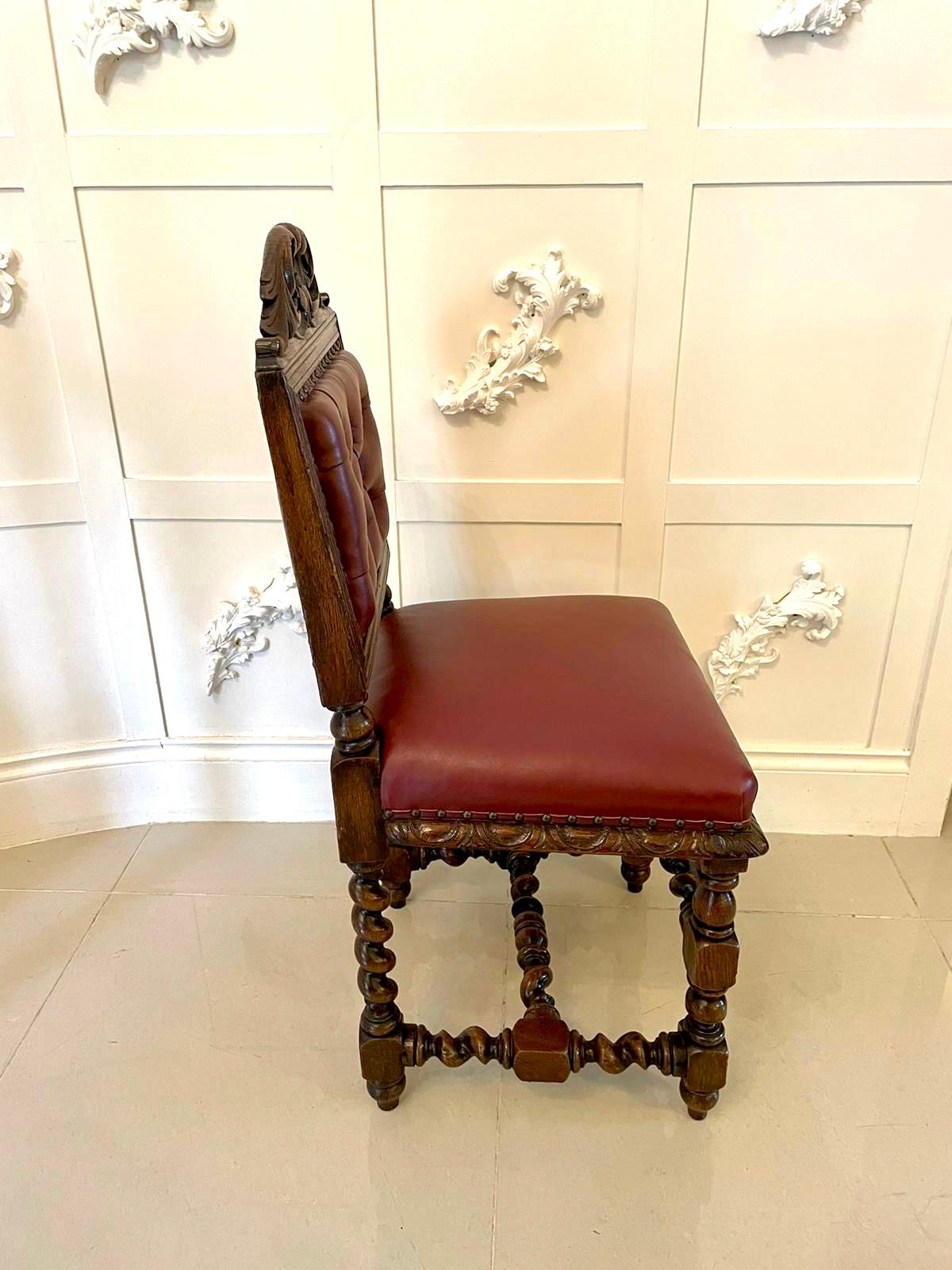 Quality Pair of Antique Victorian Carved Oak Side/Desk Chairs 2