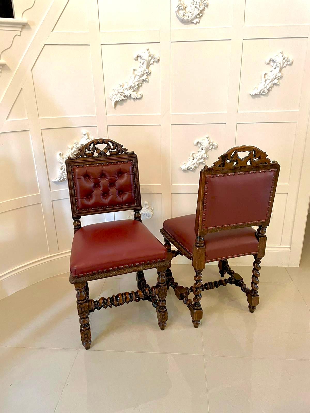 Quality Pair of Antique Victorian Carved Oak Side/Desk Chairs 6