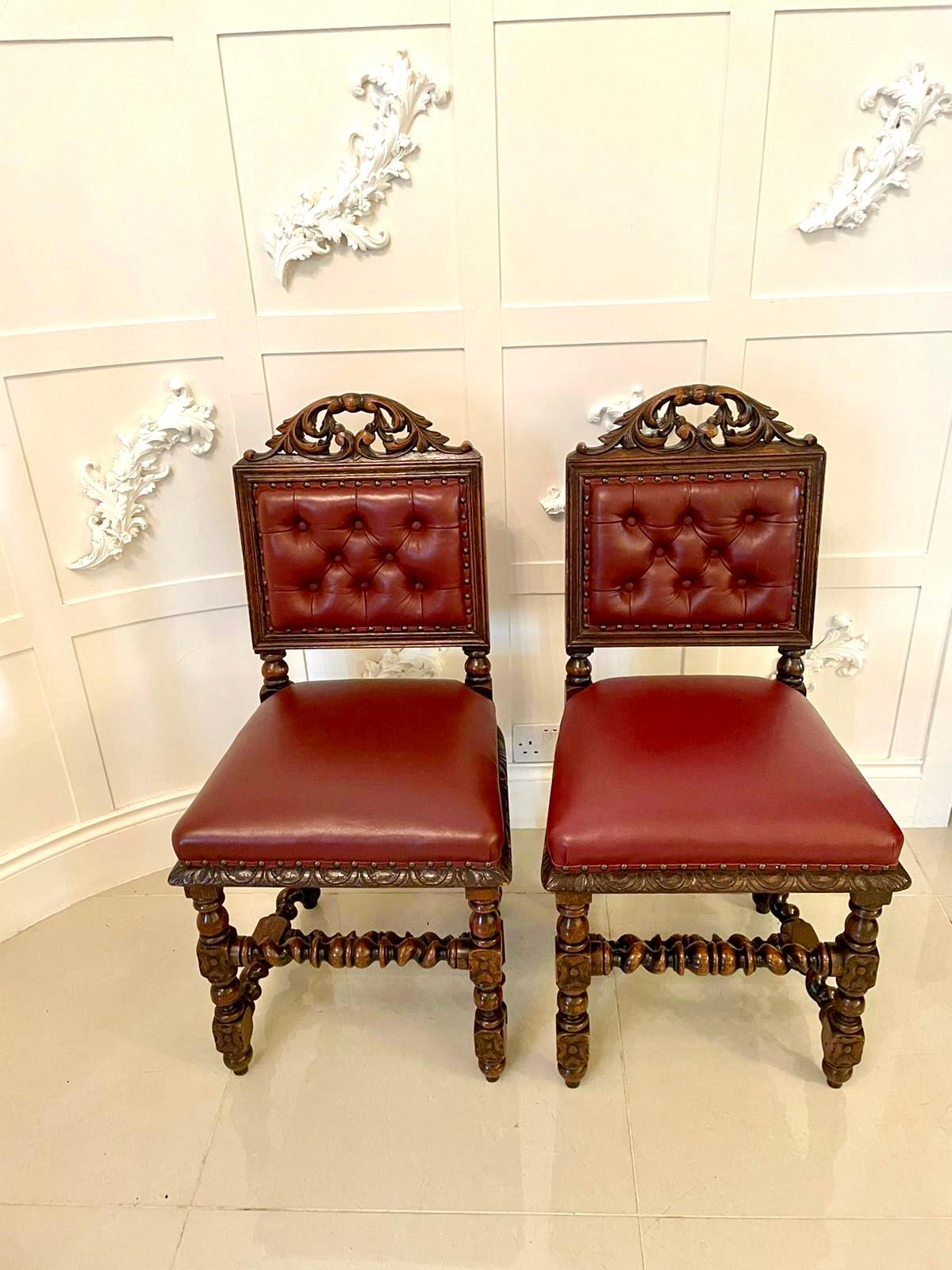 English Quality Pair of Antique Victorian Carved Oak Side/Desk Chairs