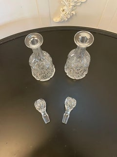 Quality Pair Of Antique Victorian Cut Glass Decanters