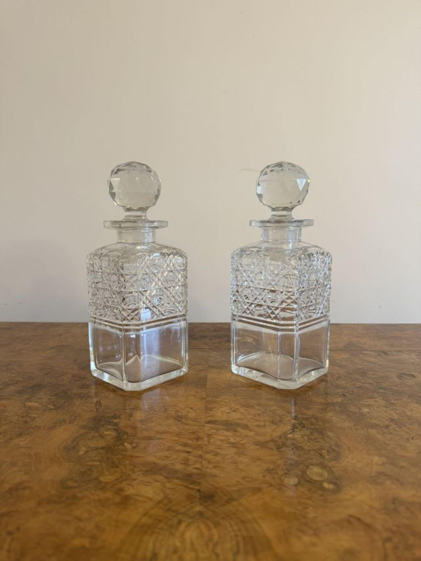 Early Victorian Quality pair of antique Victorian cut glass decanters  For Sale