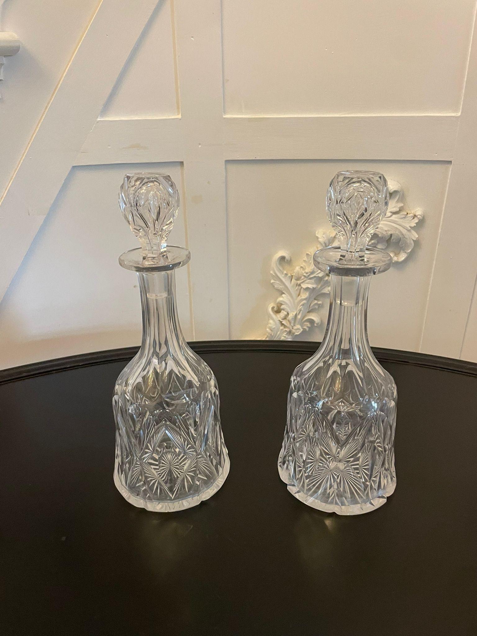 19th Century Quality Pair Of Antique Victorian Cut Glass Decanters  For Sale