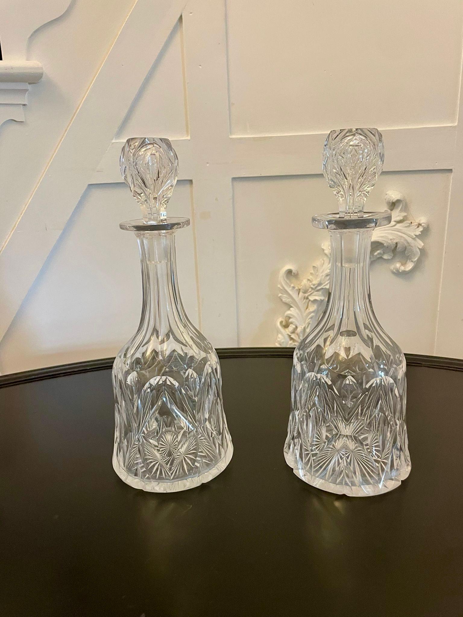 Quality Pair Of Antique Victorian Cut Glass Decanters  For Sale 1