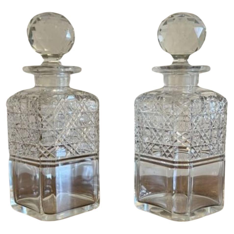 Quality pair of antique Victorian cut glass decanters 