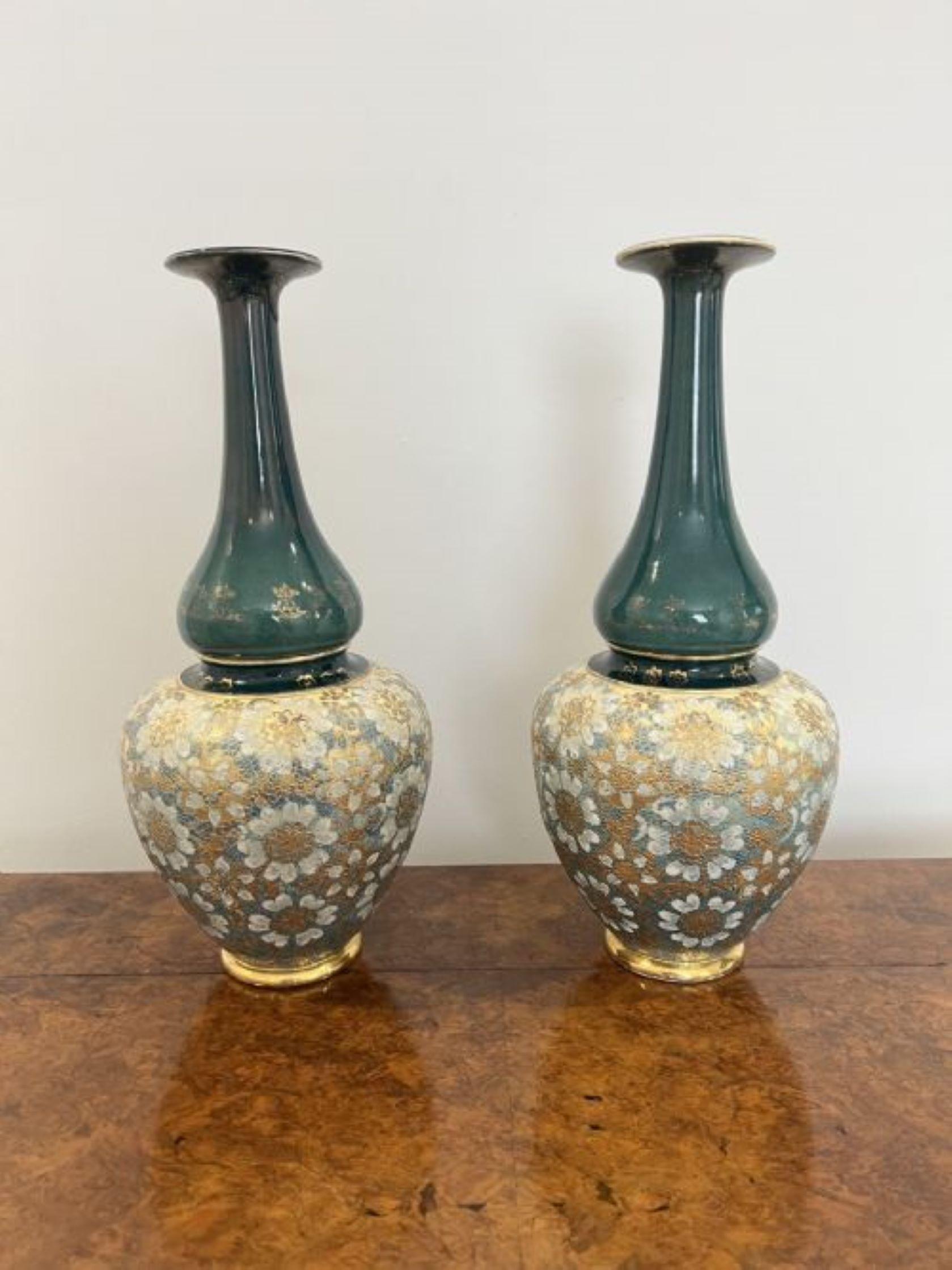 Quality pair of antique Victorian large ballister Royal Dolton vases  In Good Condition For Sale In Ipswich, GB