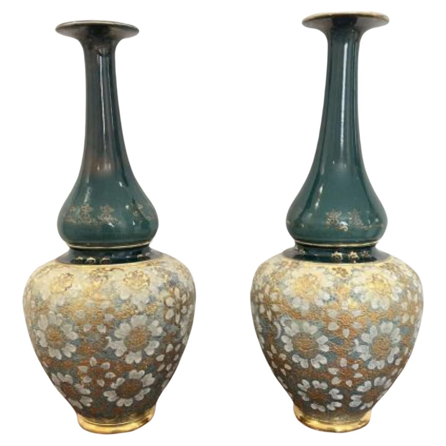 Quality pair of antique Victorian large ballister Royal Dolton vases  For Sale