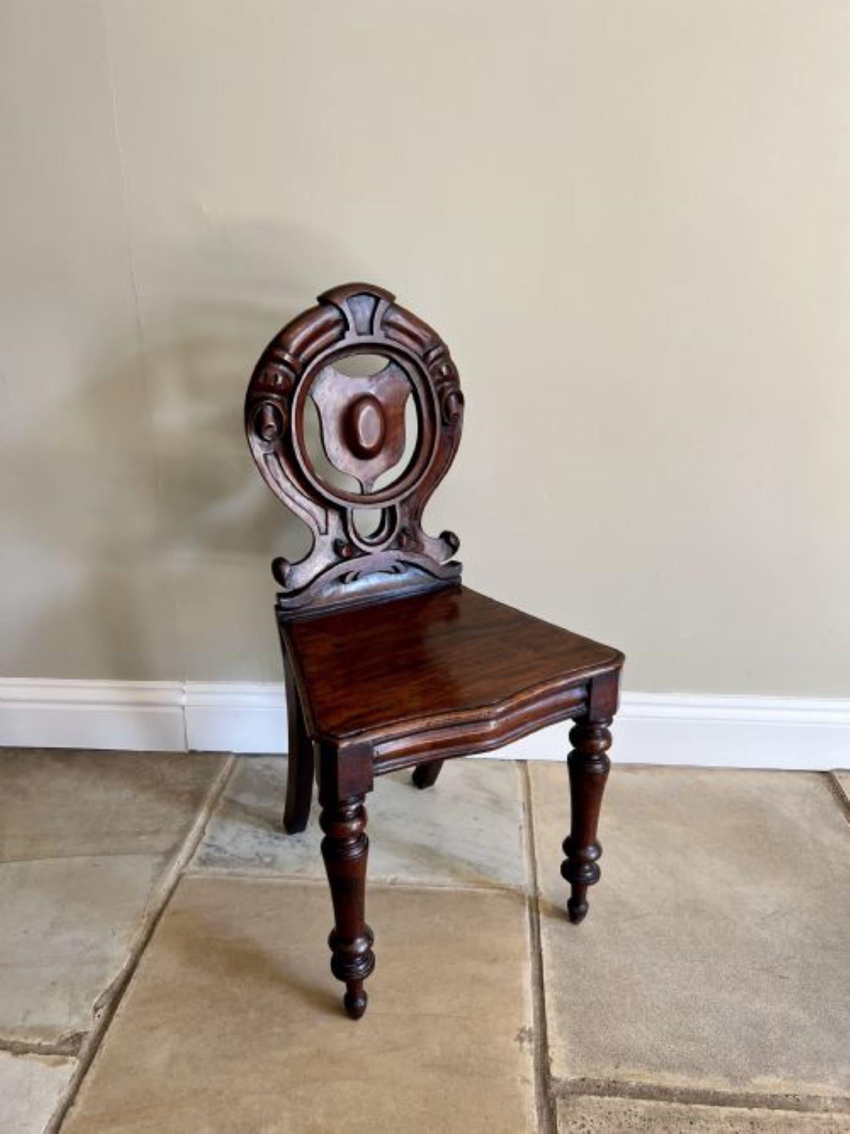 Quality pair of antique Victorian quality carved mahogany hall chairs  For Sale 5