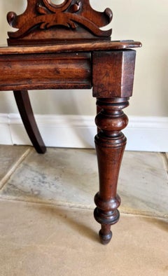 Quality pair of antique Victorian quality carved mahogany hall chairs