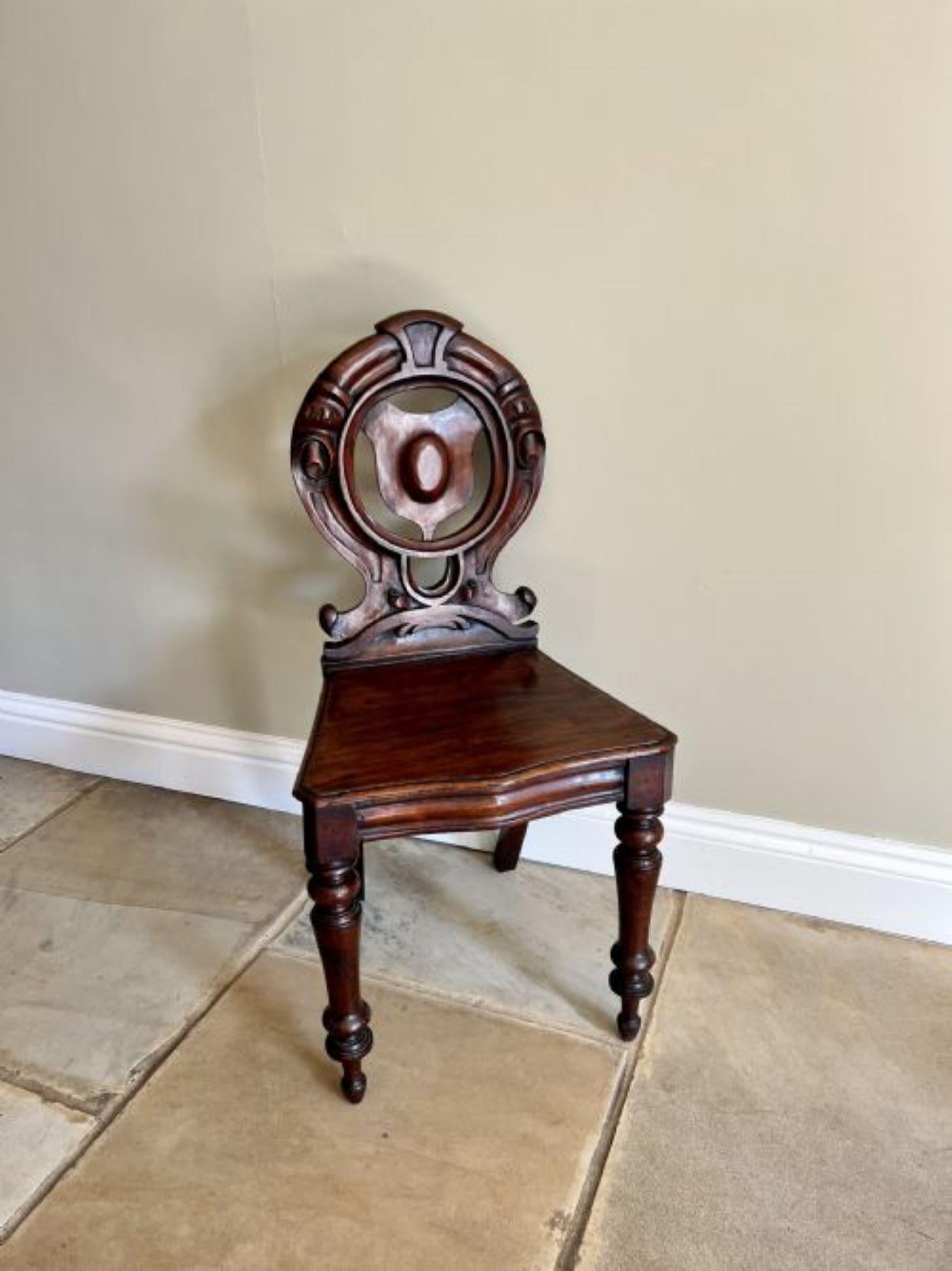 Quality pair of antique Victorian quality carved mahogany hall chairs  For Sale 3