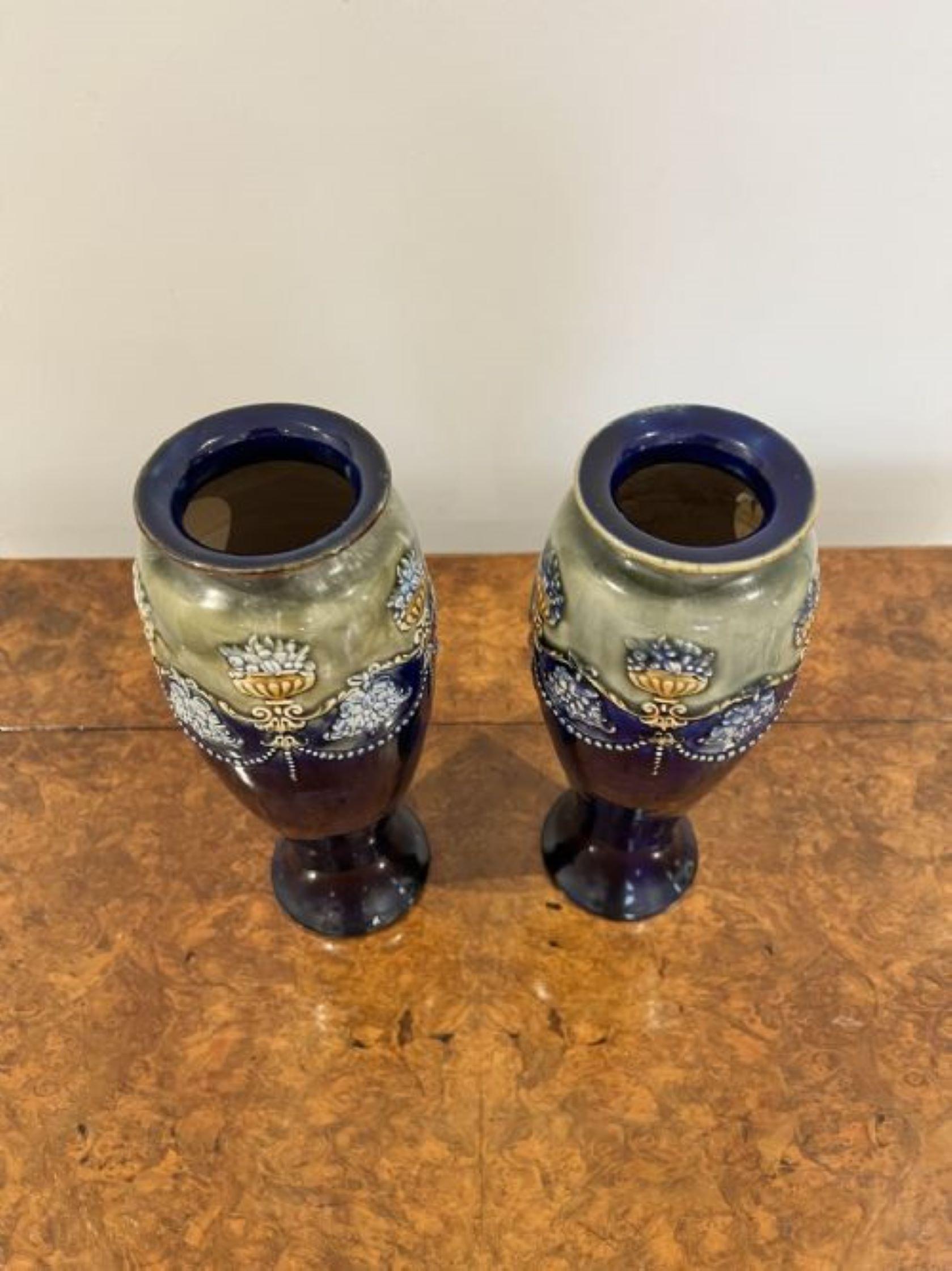 Ceramic Quality pair of antique Victorian Royal Doulton vases  For Sale