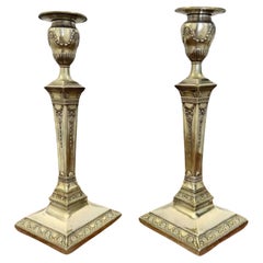 Quality pair of antique Victorian silver plated ornate candlesticks