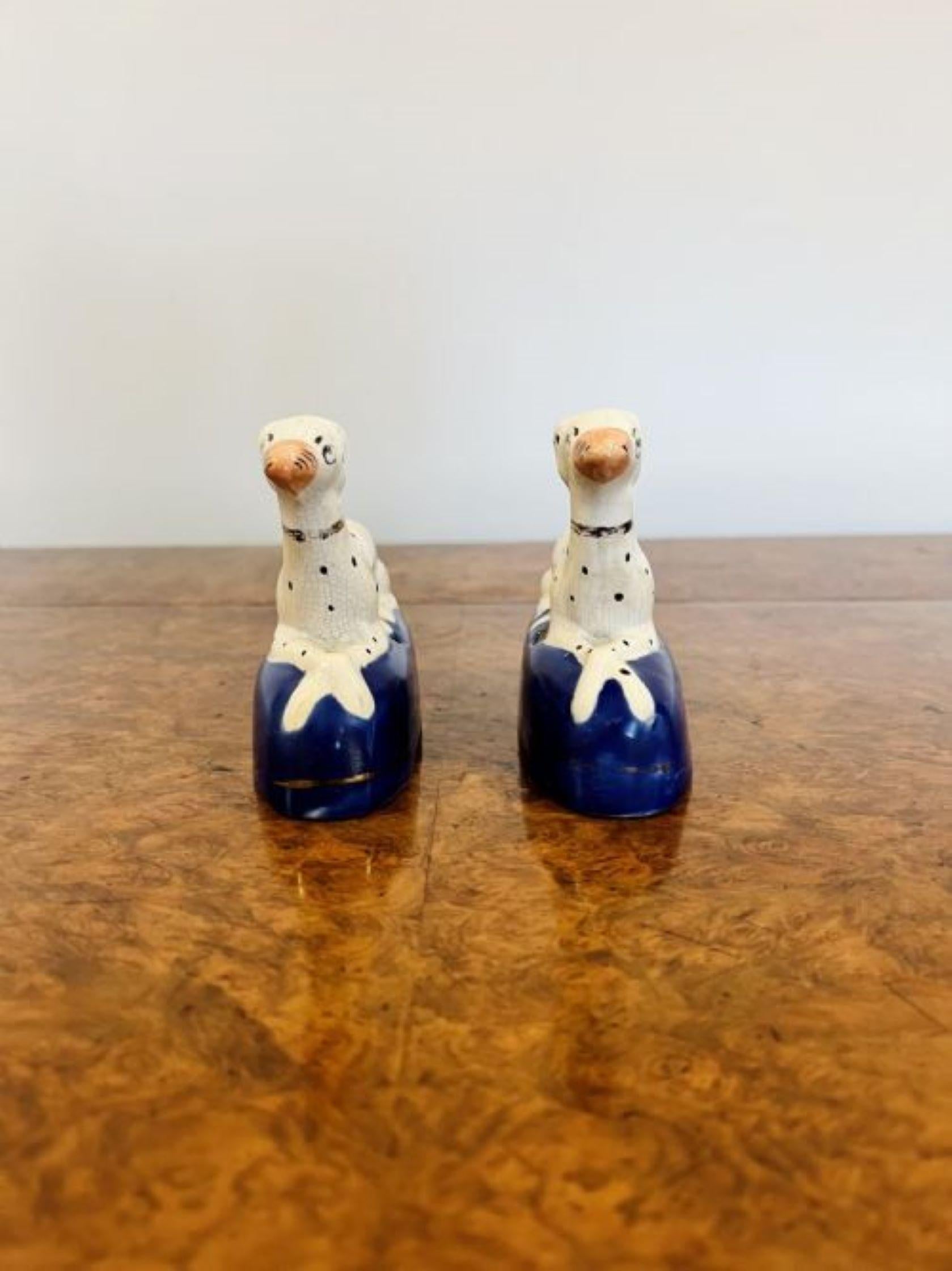 Quality pair of antique Victorian Staffordshire Dalmatian inkwells In Good Condition For Sale In Ipswich, GB