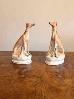 Quality pair of antique Victorian Staffordshire greyhounds
