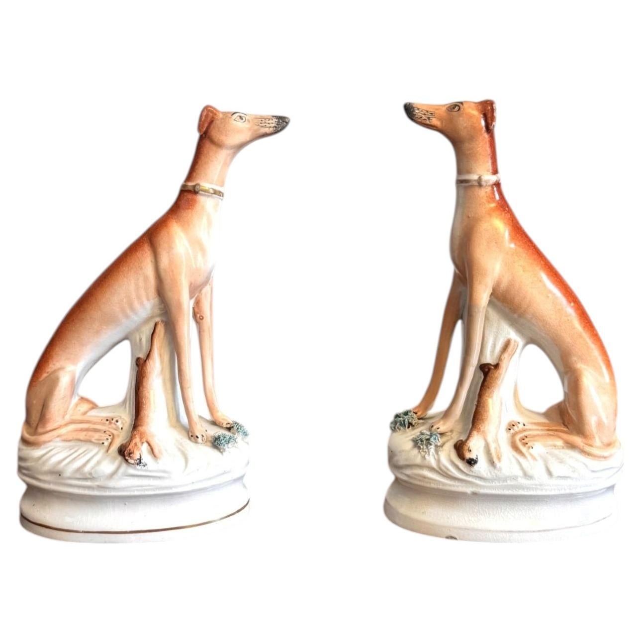 Quality pair of antique Victorian Staffordshire greyhounds For Sale
