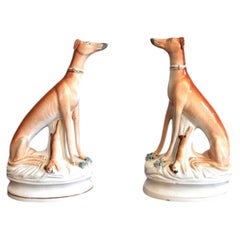 Quality pair of antique Victorian Staffordshire greyhounds