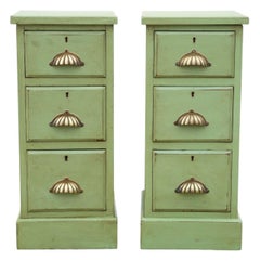 Quality Pair of Antique Vintage Green Painted Bedside Tables / Chests /Cupboards