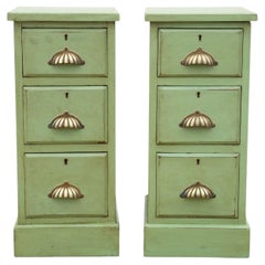 Quality Pair of Antique Vintage Green Painted Bedside Tables / Chests /Cupboards