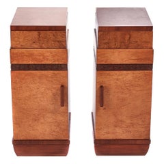 Quality Pair of Art Deco Bird’s-Eye Maple Bedside Cabinets