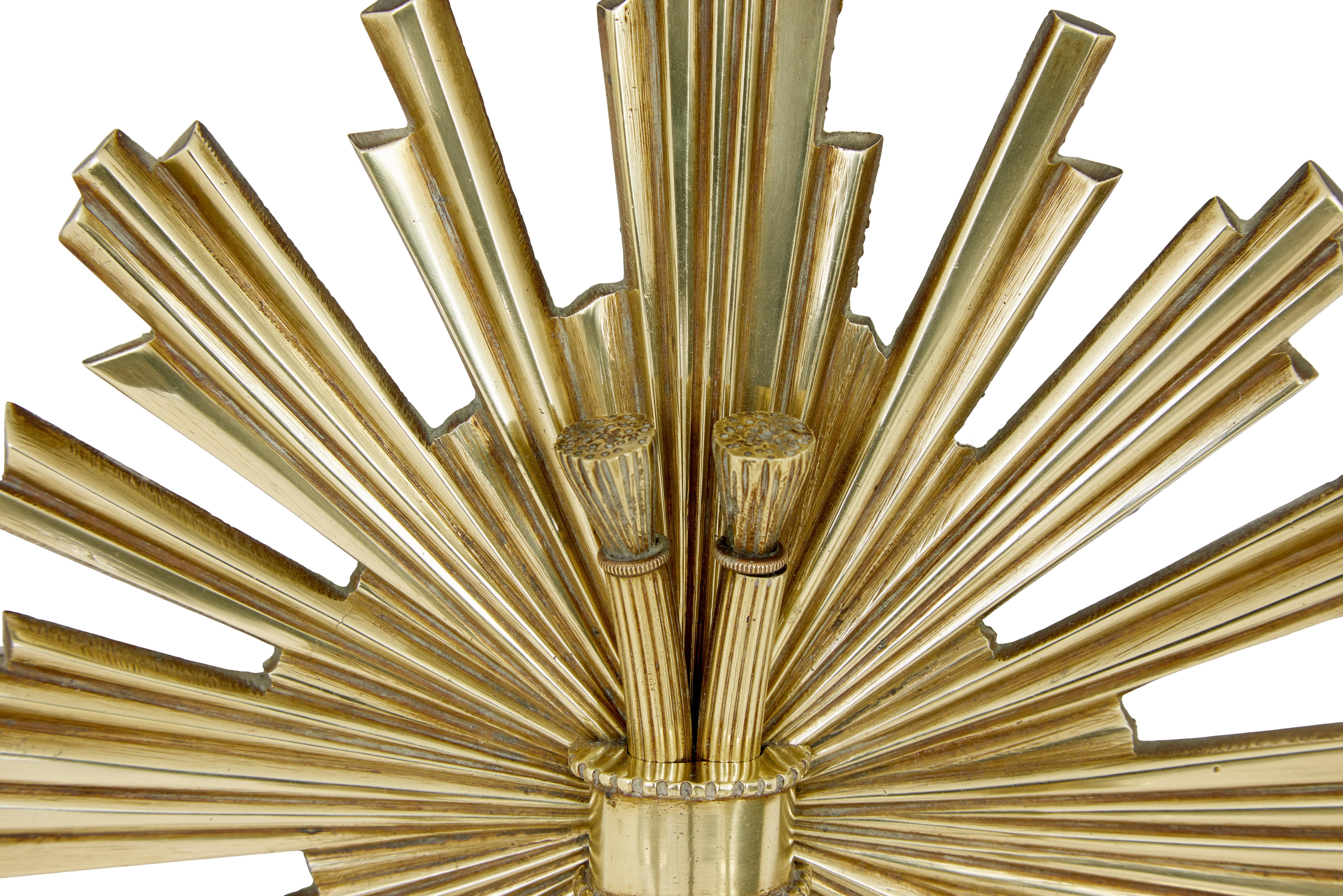 Quality pair of art deco gilt sunburst wall sconces In Good Condition For Sale In Debenham, Suffolk