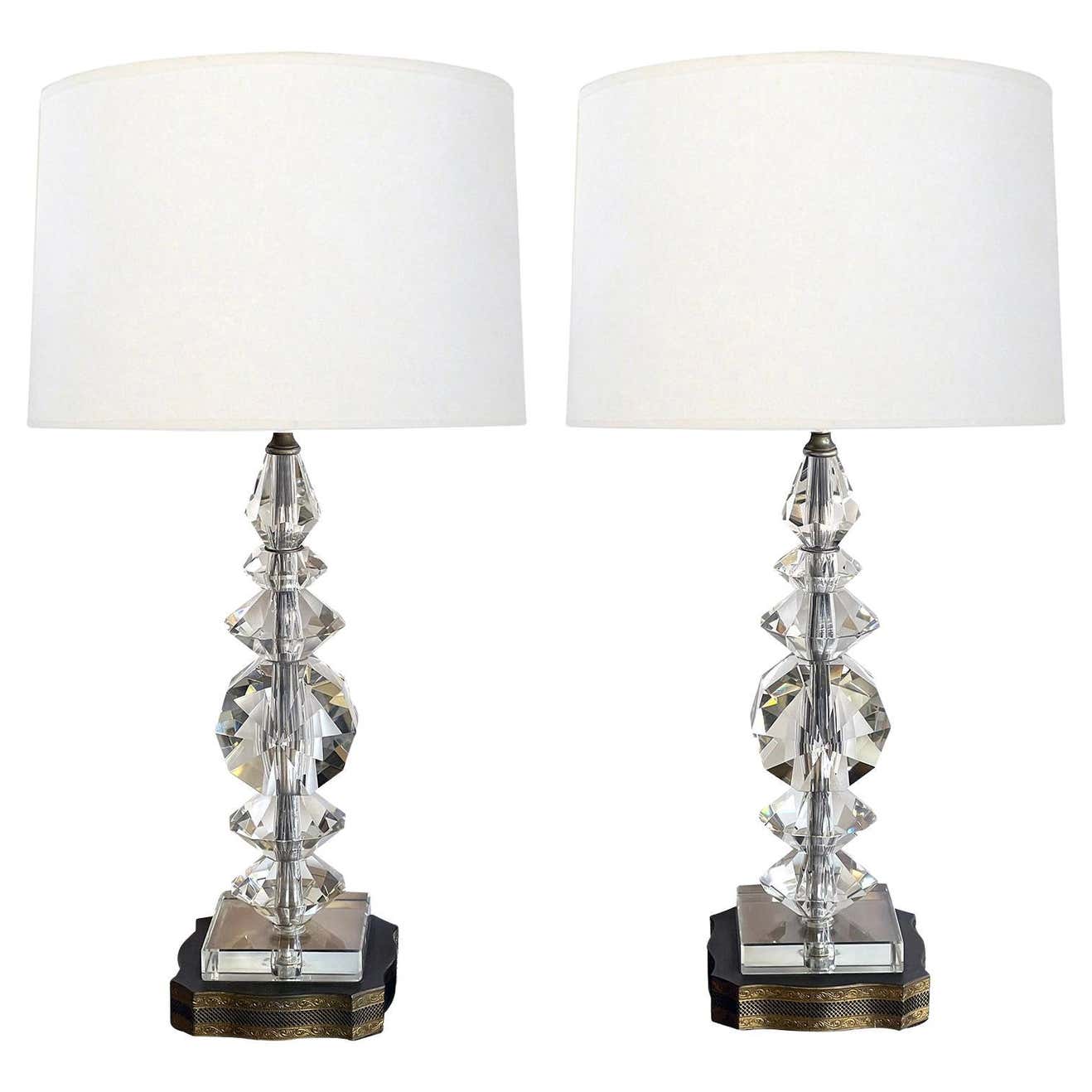 Quality Pair of French 1950's Stacked Crystal Boudoir Lamps For Sale at ...