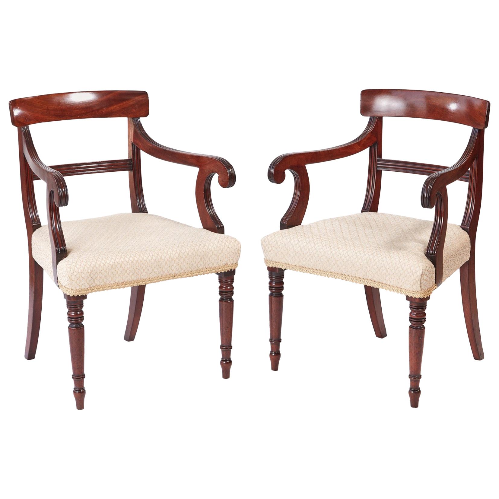 Quality Pair of George III Mahogany Elbow / Desk Chairs For Sale