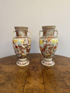 Quality pair of large antique Japanese satsuma vases