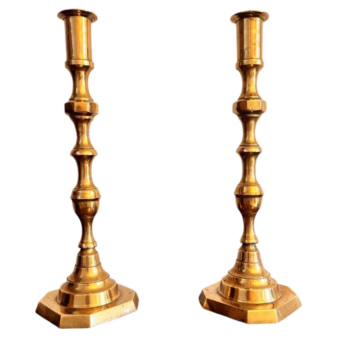Quality pair of large antique Victorian brass candlesticks