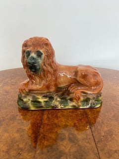 Quality pair of large antique Victorian Staffordshire lions