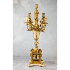 Quality Pair of Louis XVI Style Gilt Bronze and Marble Eight-Light Candelabras