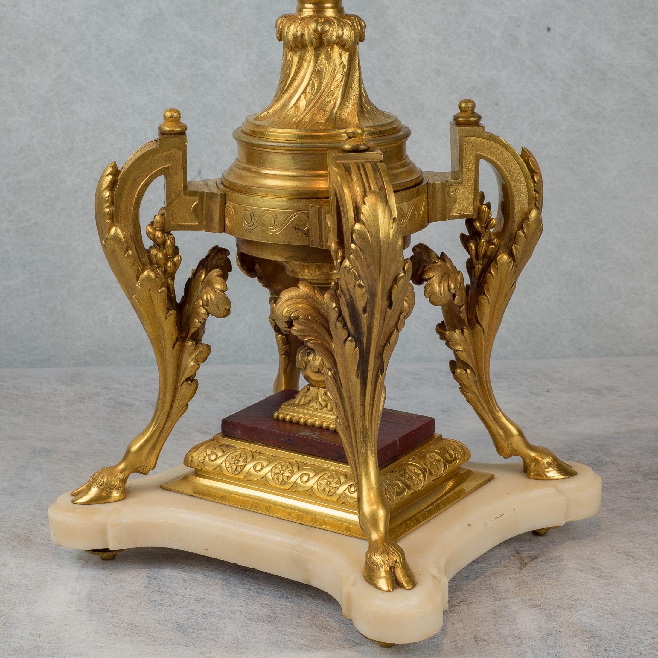 Quality Pair of Louis XVI Style Gilt Bronze and Marble Eight-Light Candelabras For Sale 1