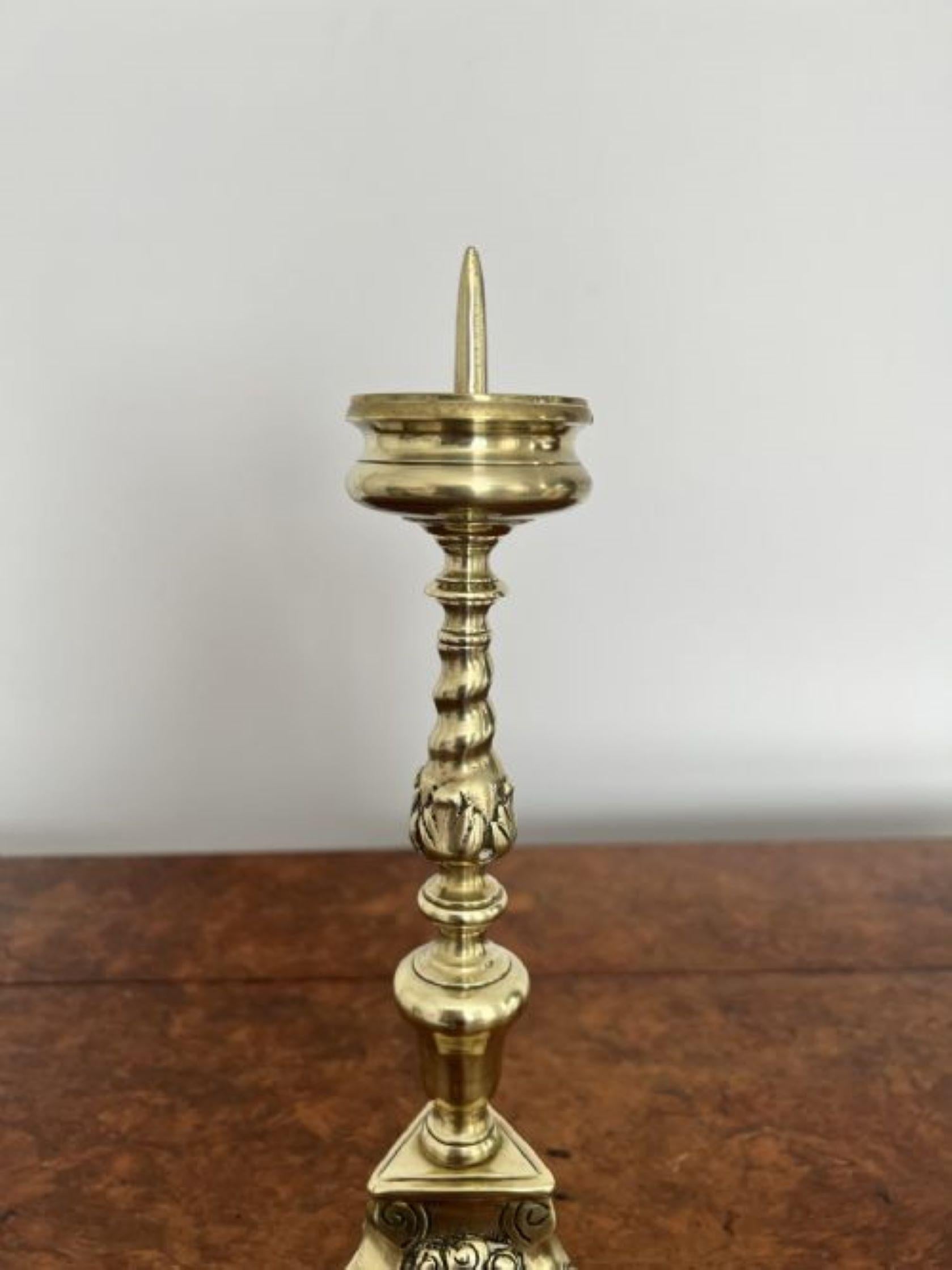 Quality Pair of Unusual Antique Victorian Ornate Brass Pricket Candlestick For Sale 2