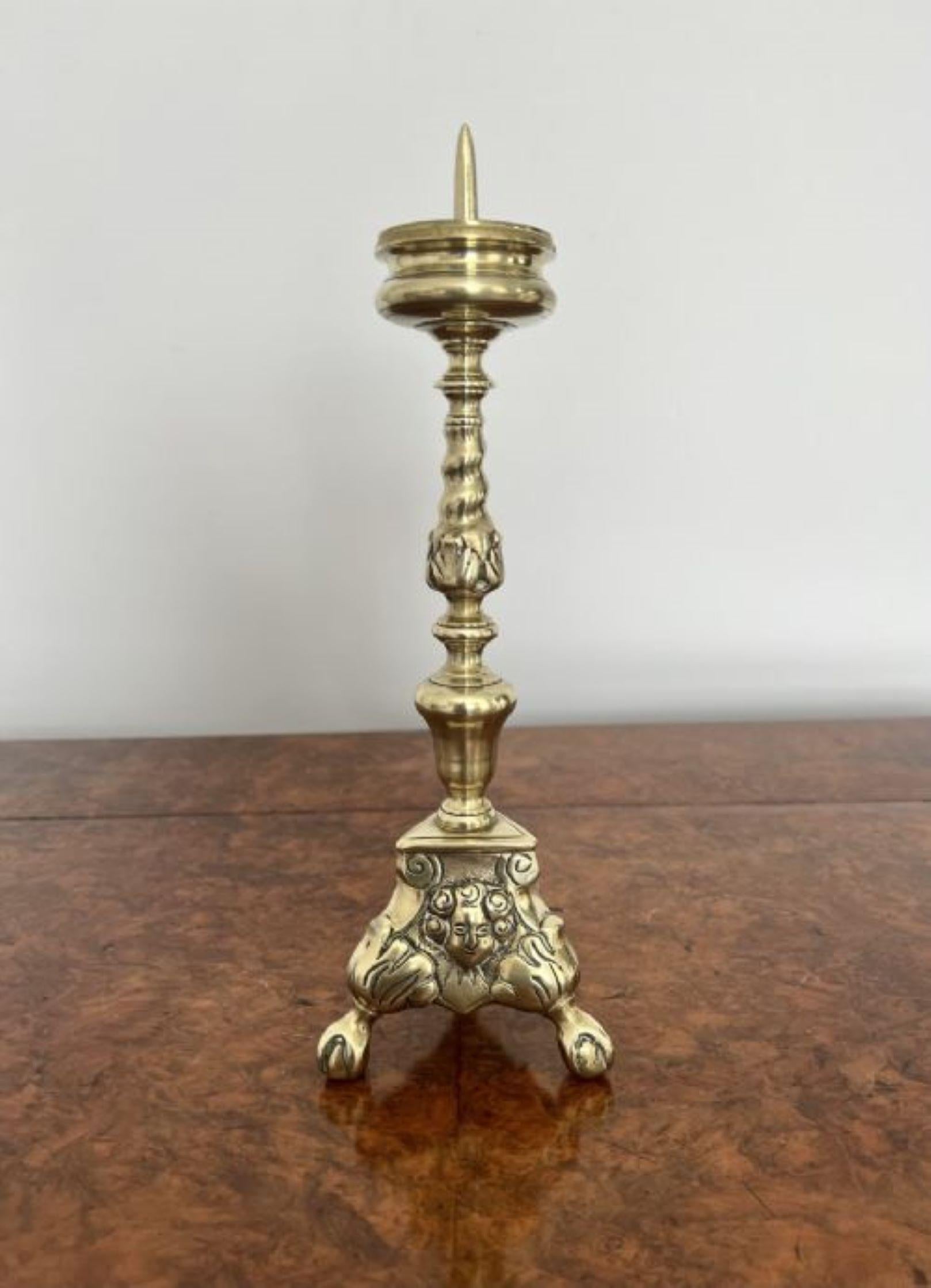 Quality Pair of Unusual Antique Victorian Ornate Brass Pricket Candlestick For Sale 3