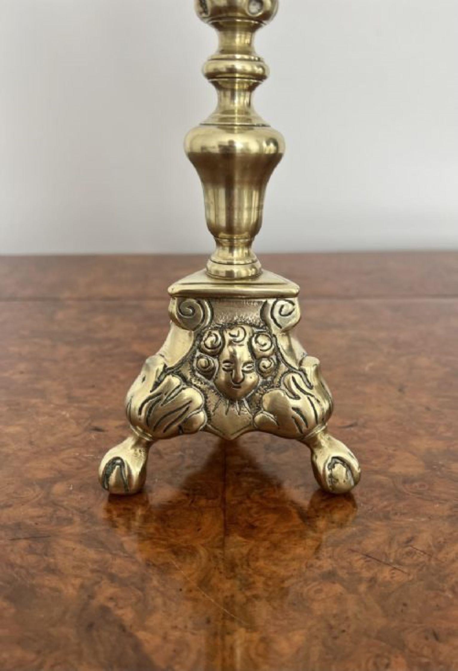 Quality Pair of Unusual Antique Victorian Ornate Brass Pricket Candlestick For Sale 4