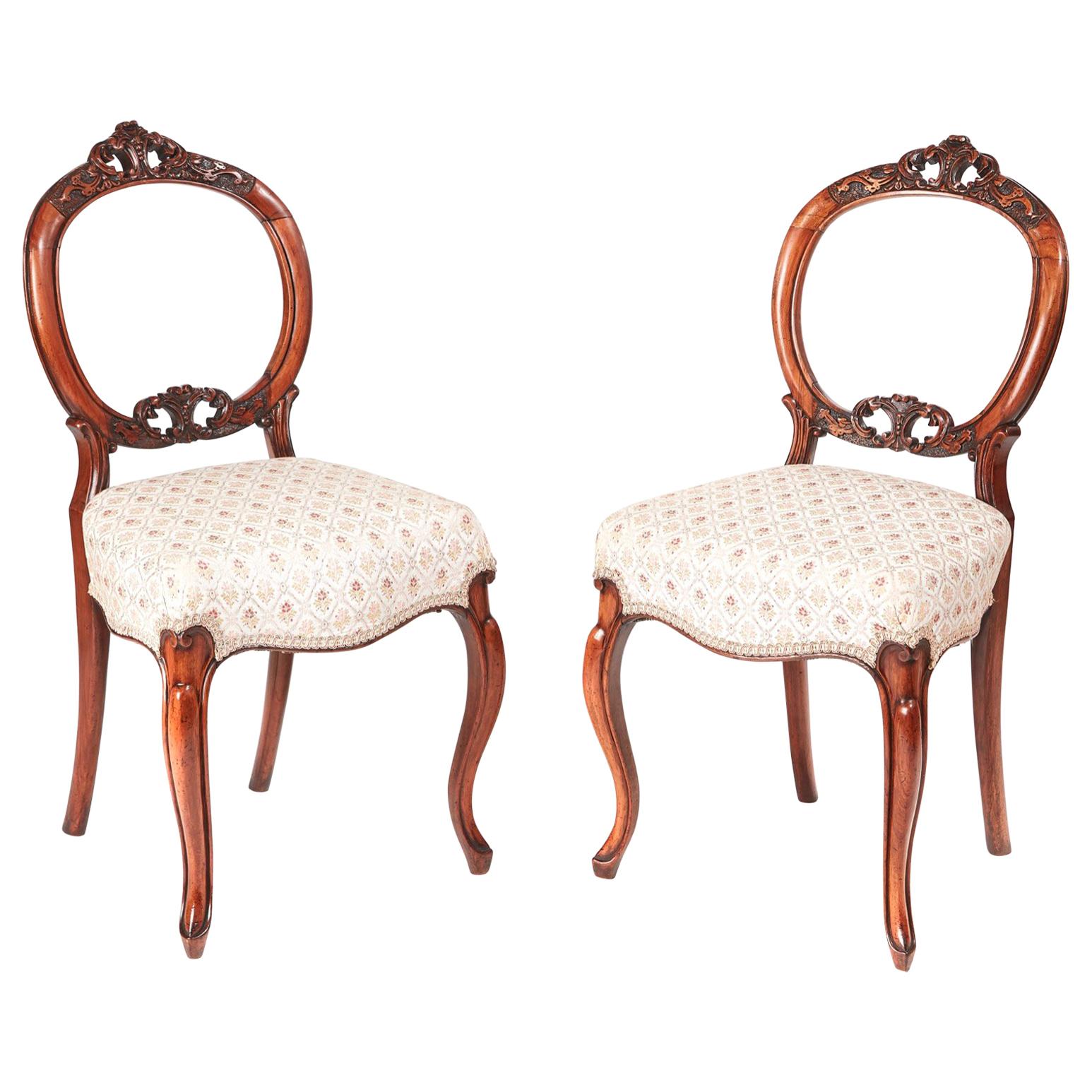 Quality Pair of Victorian Carved Walnut Side Chairs