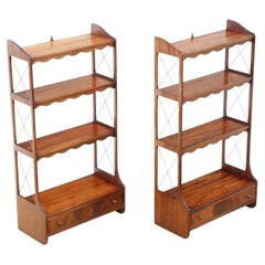 Quality Pair of Vintage Mahogany Bookcases / Display Shelves floor or wall mount