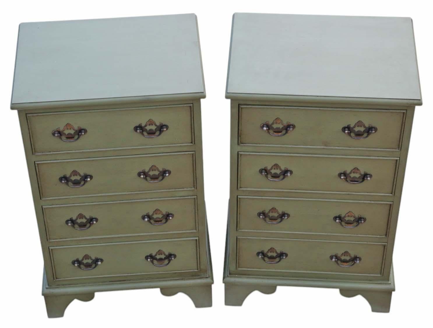 Late 20th Century Quality Pair of Vintage Upcycled Olive Painted Bedside Tables / Chests For Sale