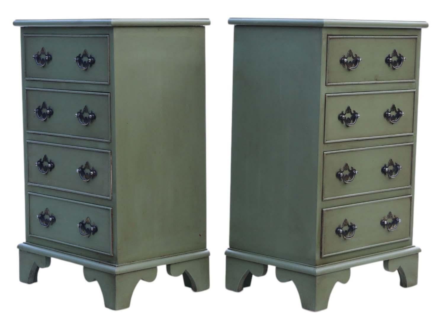 Quality Pair of Vintage Upcycled Olive Painted Bedside Tables / Chests For Sale 1