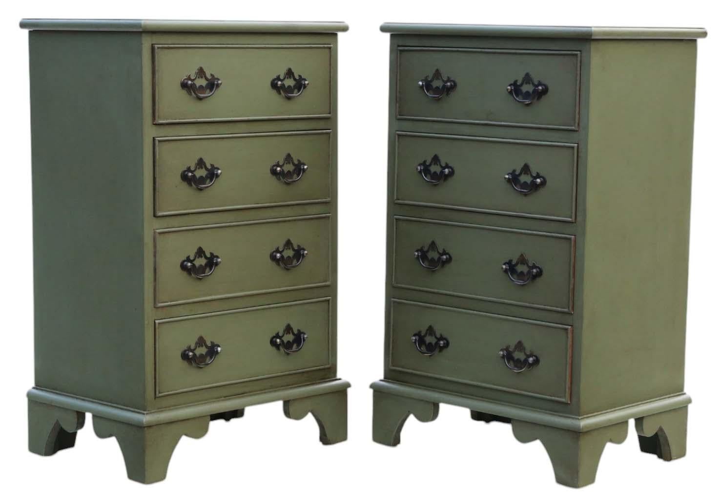 Quality Pair of Vintage Upcycled Olive Painted Bedside Tables / Chests