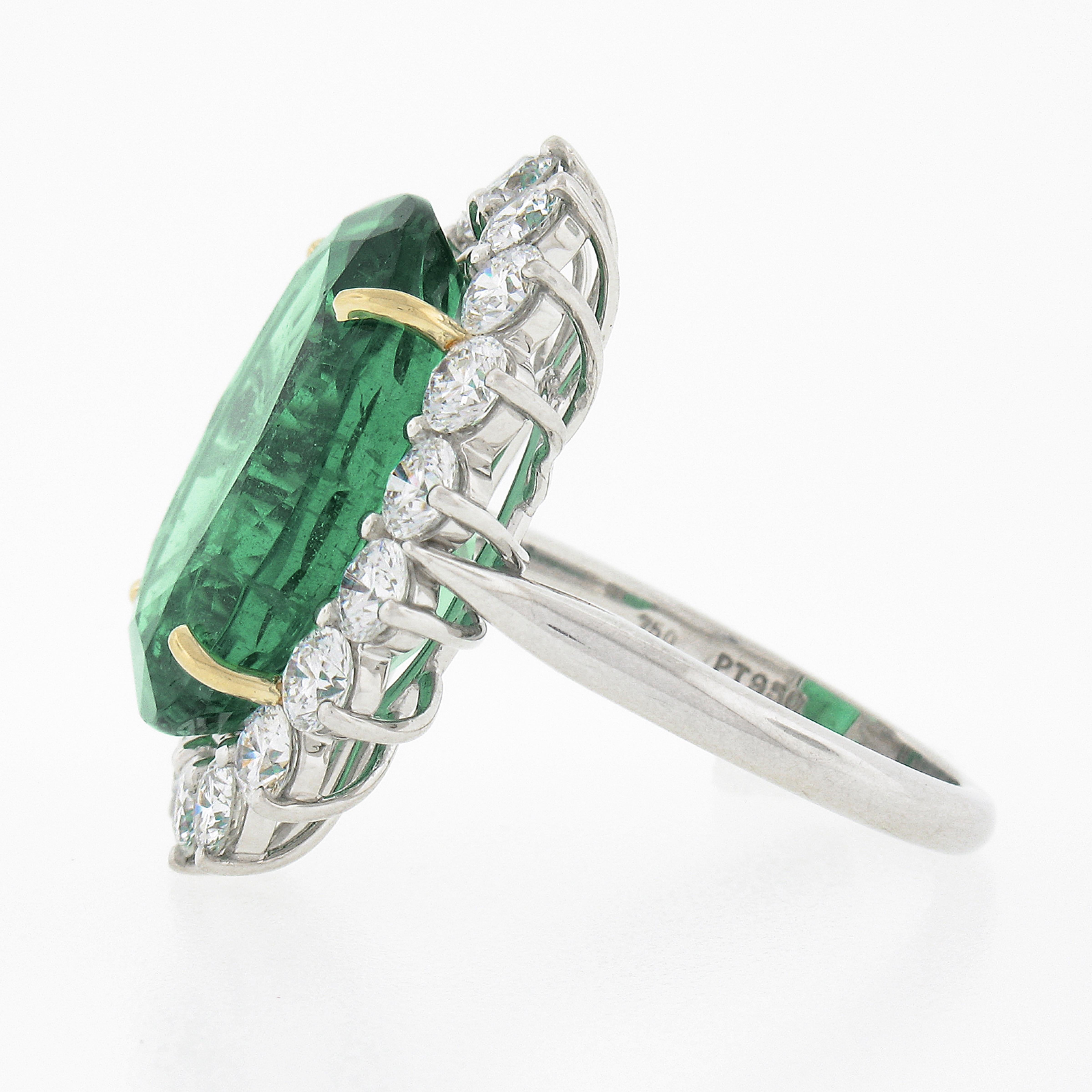 QUALITY Platinum 18k Gold 17.34ctw AGL Large Oval Emerald & Diamond Halo Ring For Sale 1