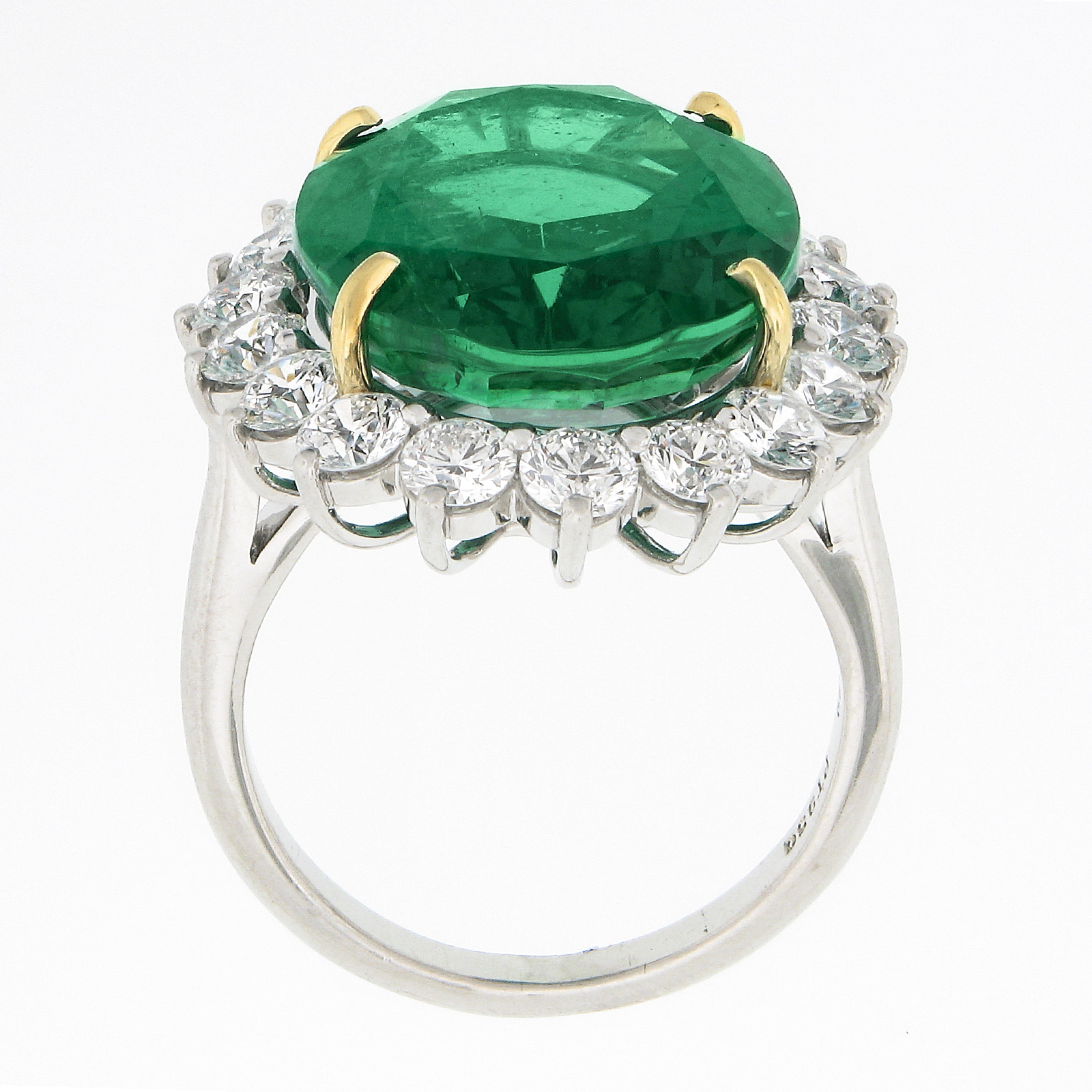 QUALITY Platinum 18k Gold 17.34ctw AGL Large Oval Emerald & Diamond Halo Ring For Sale 3