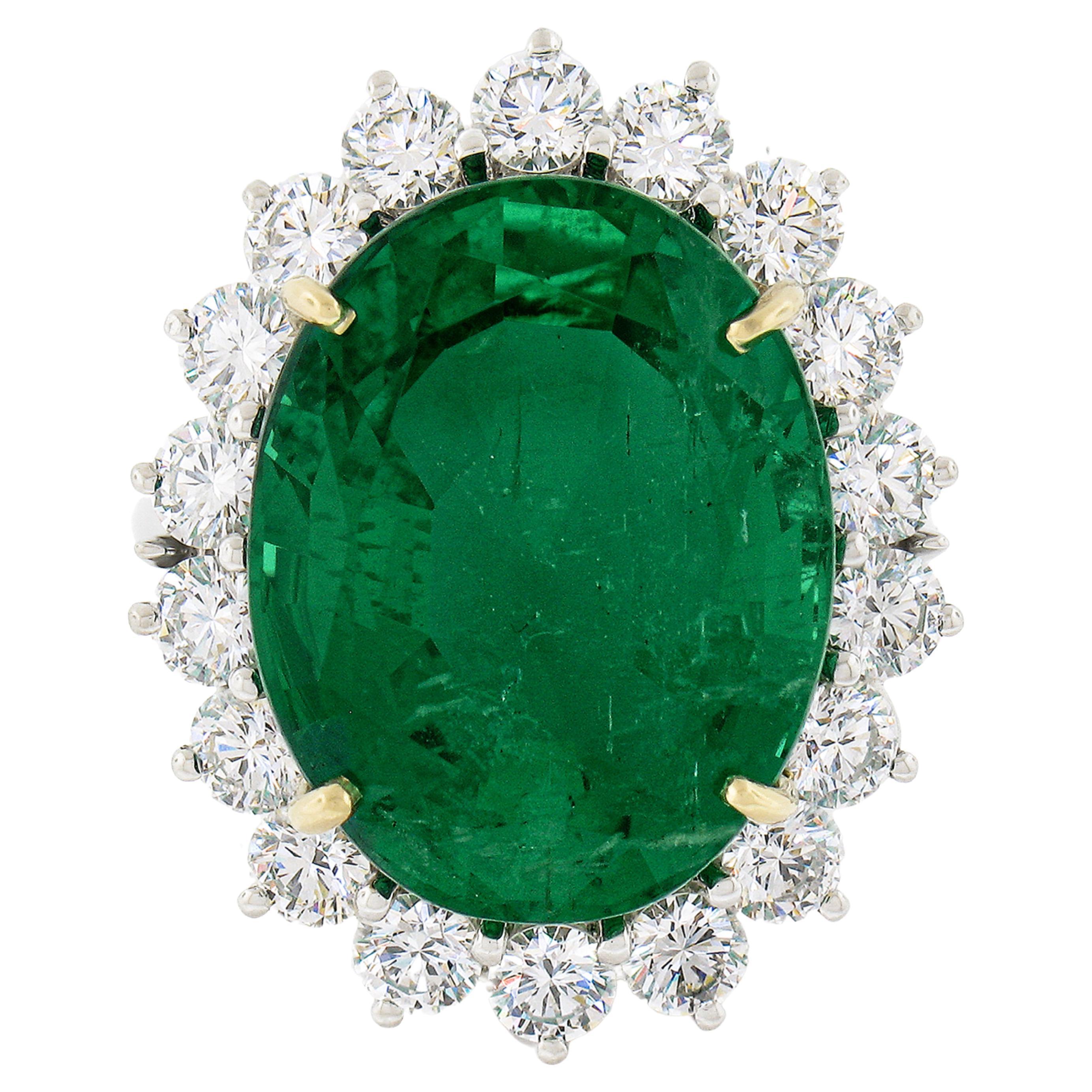 QUALITY Platinum 18k Gold 17.34ctw AGL Large Oval Emerald & Diamond Halo Ring