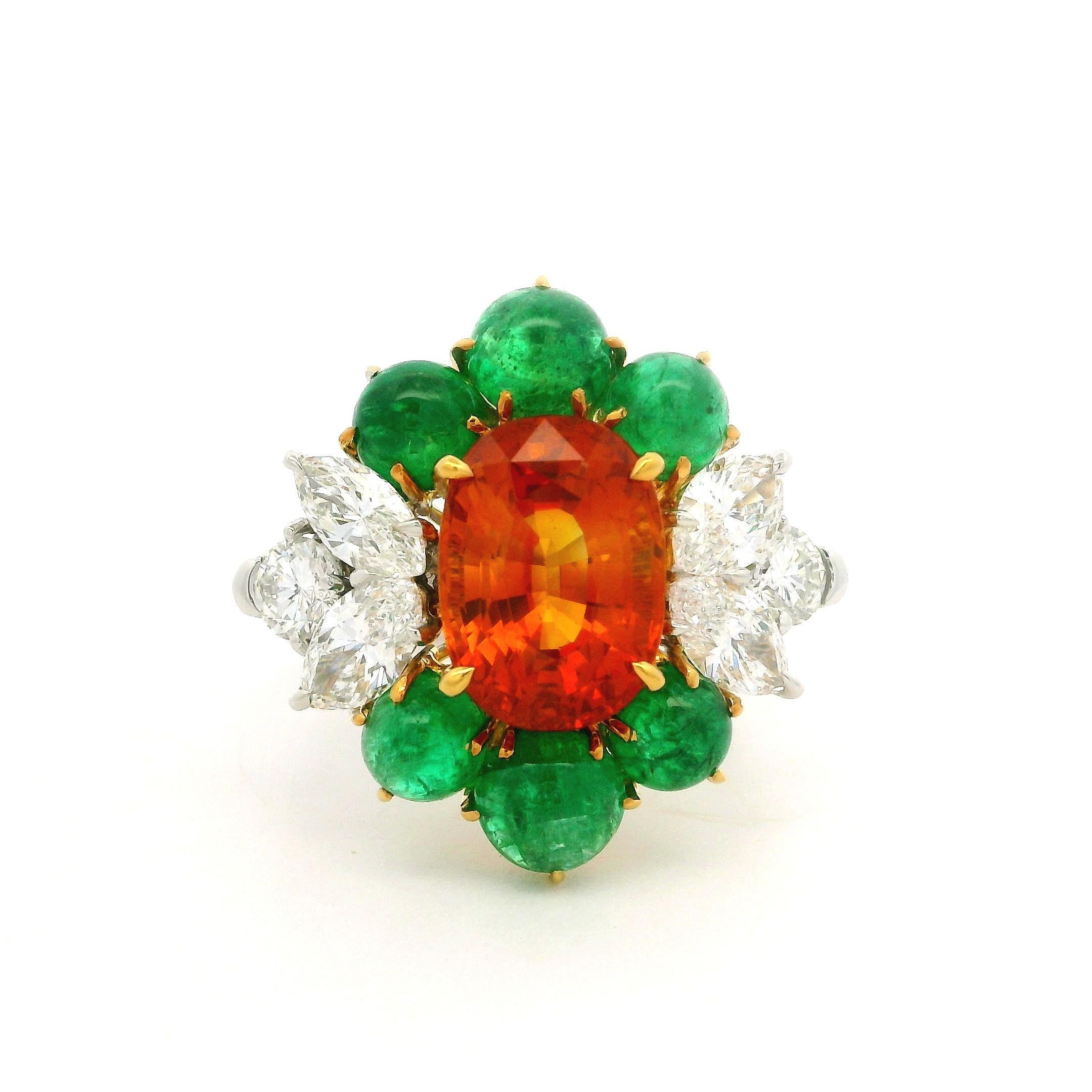 Platin Gold GIA 7,73 Karatw Vivid Orange Saphir Smaragd Diamantring in Qualität Platin im Angebot 6