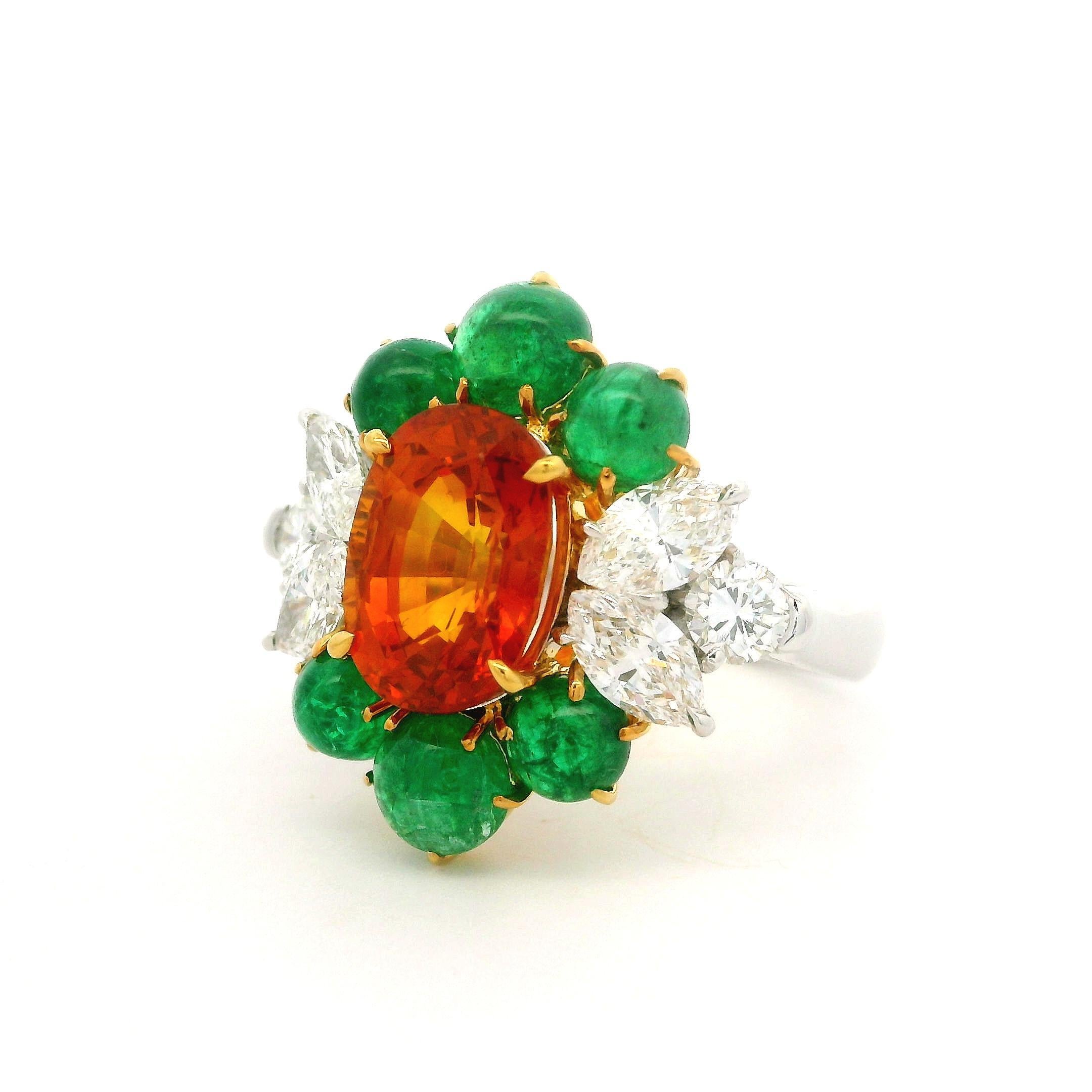 Platin Gold GIA 7,73 Karatw Vivid Orange Saphir Smaragd Diamantring in Qualität Platin im Angebot 7