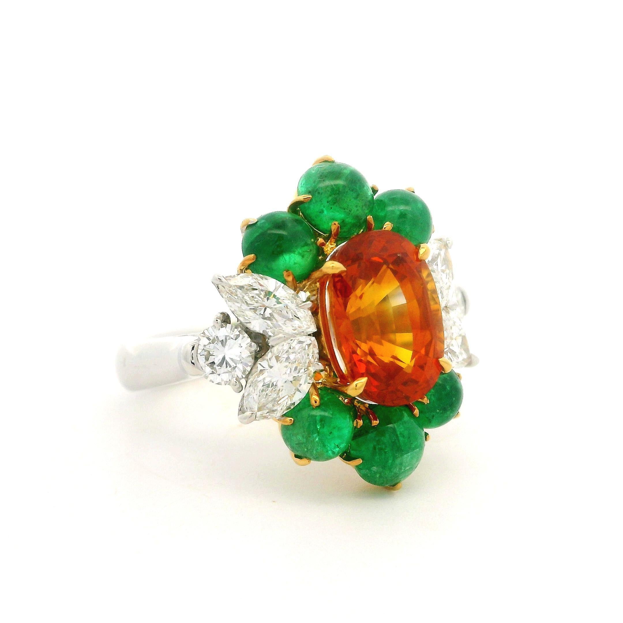 Platin Gold GIA 7,73 Karatw Vivid Orange Saphir Smaragd Diamantring in Qualität Platin im Angebot 8