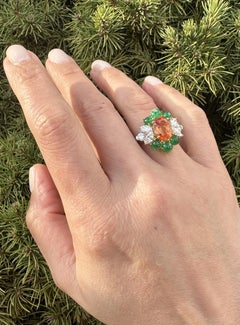 Quality Platinum Gold GIA 7.73ctw Vivid Orange Sapphire Emerald Diamond Ring