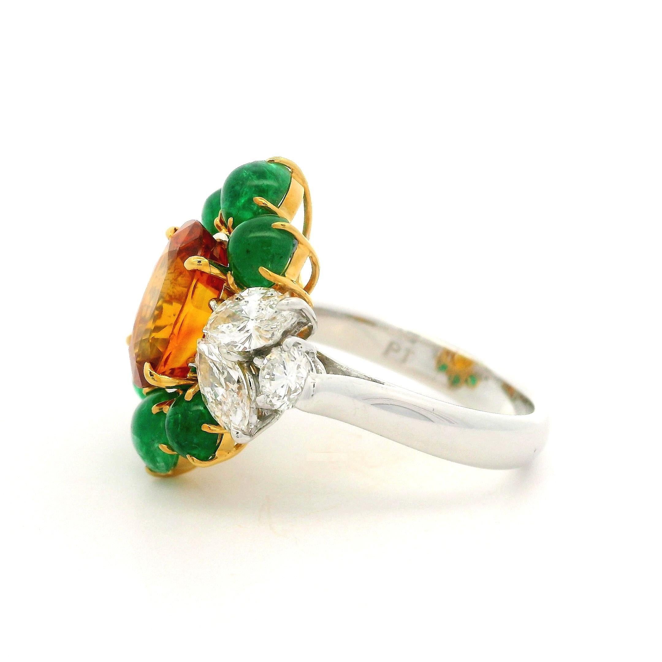 Platin Gold GIA 7,73 Karatw Vivid Orange Saphir Smaragd Diamantring in Qualität Platin (Ovalschliff) im Angebot