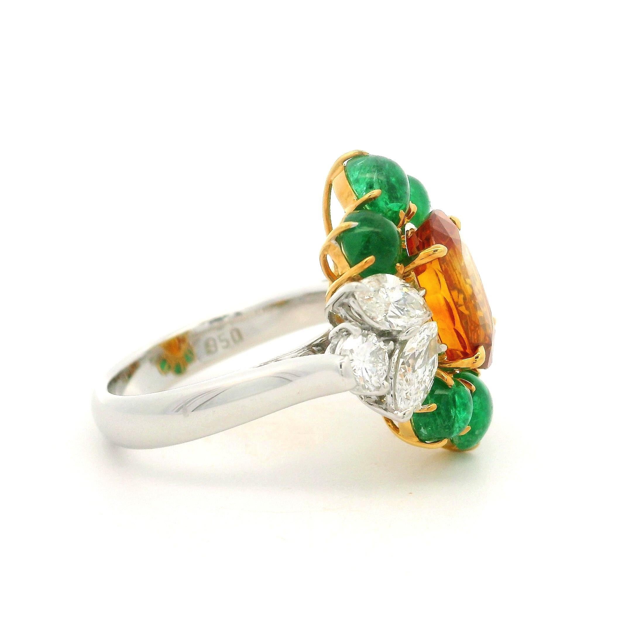Platin Gold GIA 7,73 Karatw Vivid Orange Saphir Smaragd Diamantring in Qualität Platin im Zustand „Hervorragend“ im Angebot in Montclair, NJ