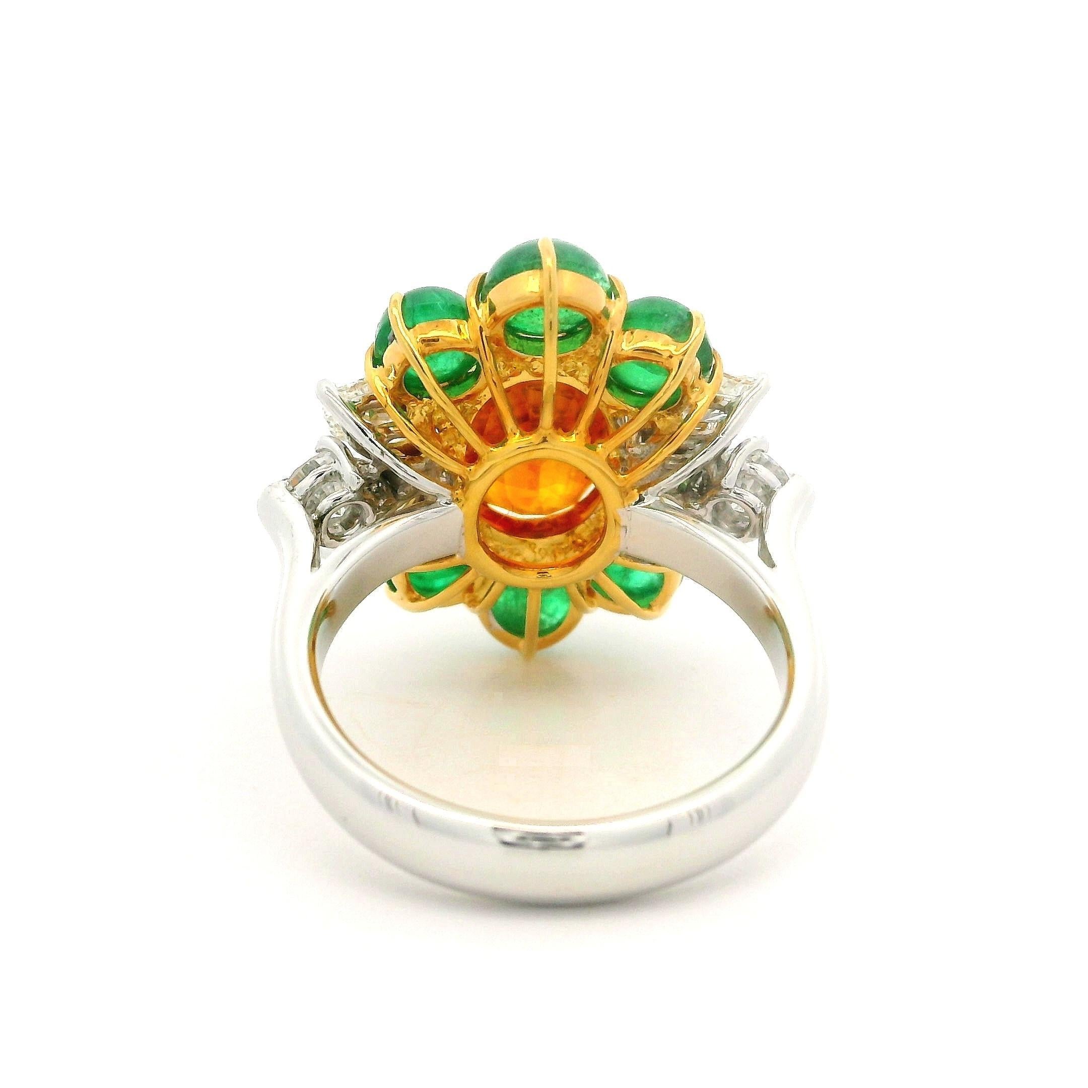 Platin Gold GIA 7,73 Karatw Vivid Orange Saphir Smaragd Diamantring in Qualität Platin Damen im Angebot