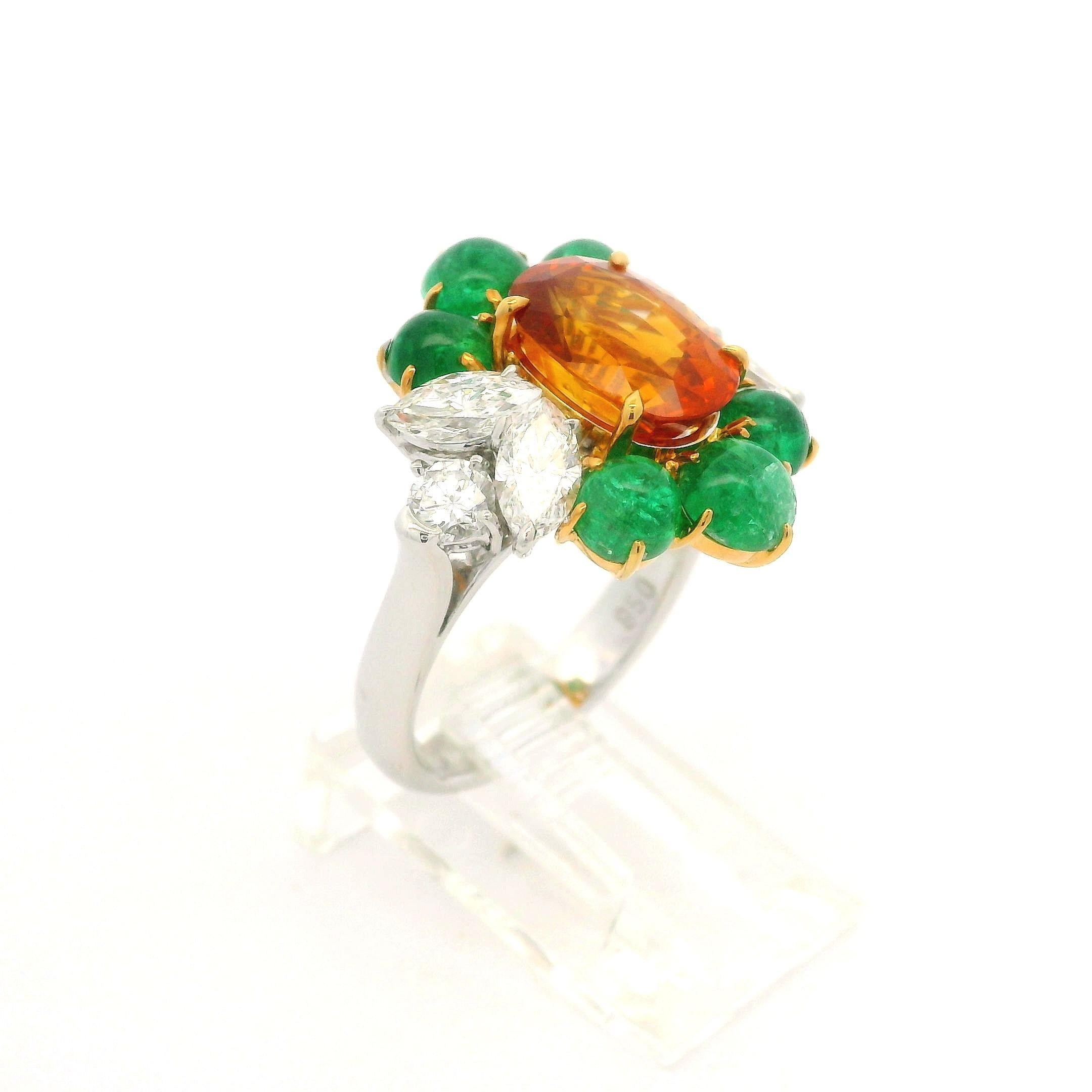 Platin Gold GIA 7,73 Karatw Vivid Orange Saphir Smaragd Diamantring in Qualität Platin im Angebot 2