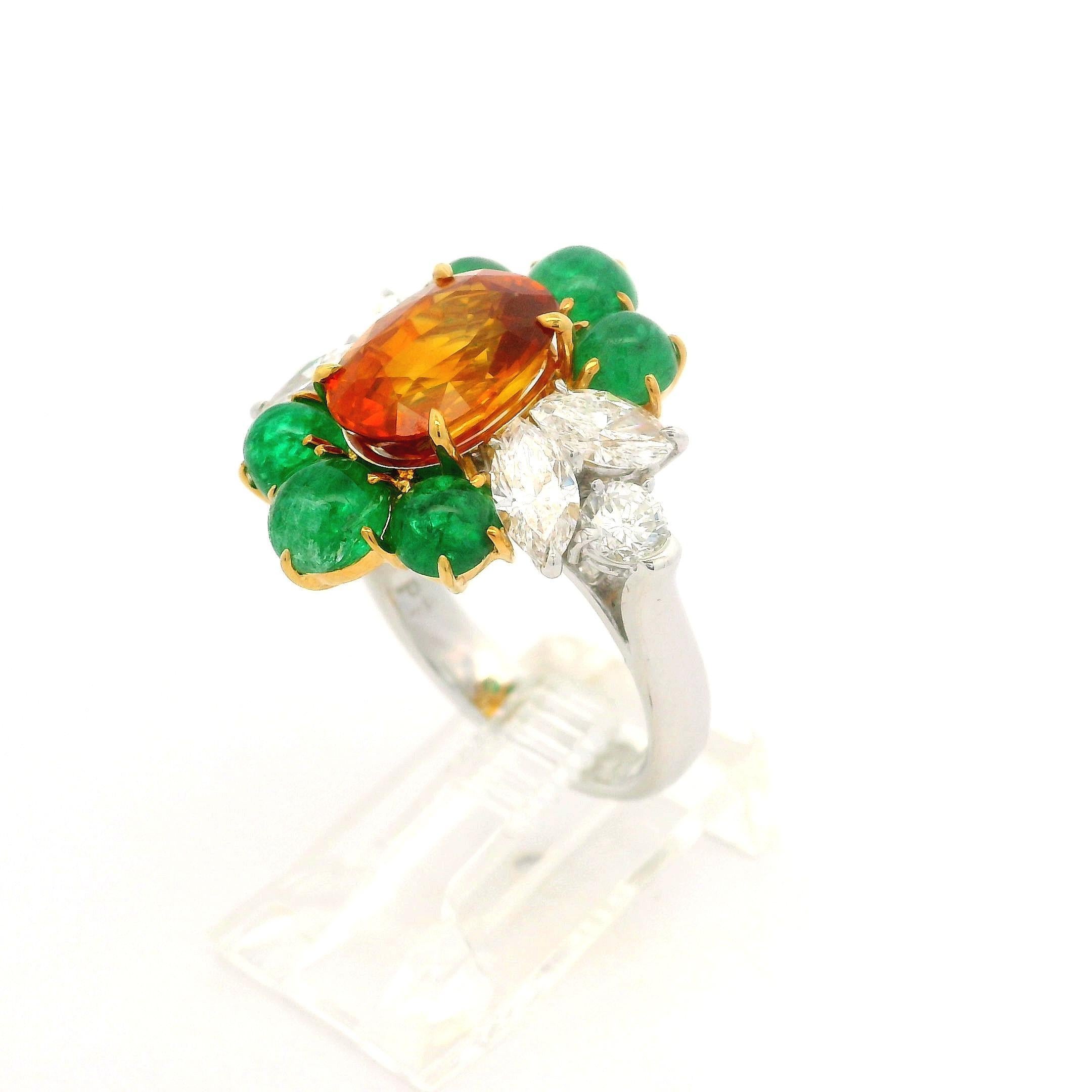 Platin Gold GIA 7,73 Karatw Vivid Orange Saphir Smaragd Diamantring in Qualität Platin im Angebot 3